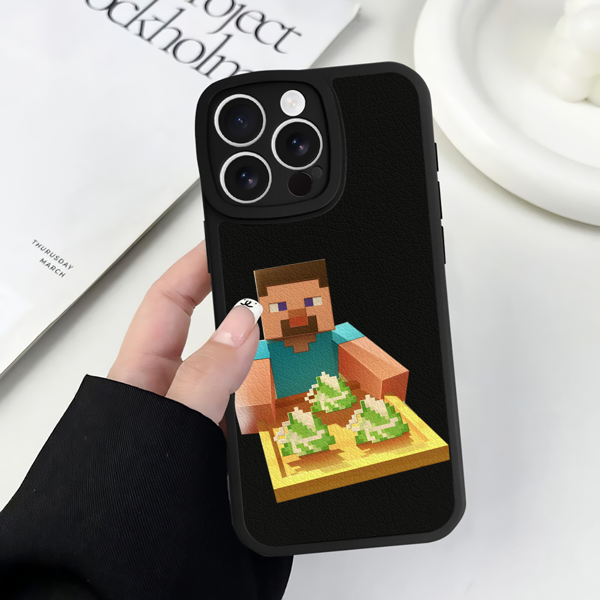 （画像用） マインクラフト ブロックの世界 Minecraft MC Block world 【iPhone 16シリーズ対応】シリコンスマホケース（レザー調） 材質：シリコン